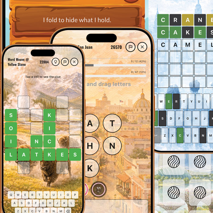 Clue Forest app interface showing multiple word puzzle game modes