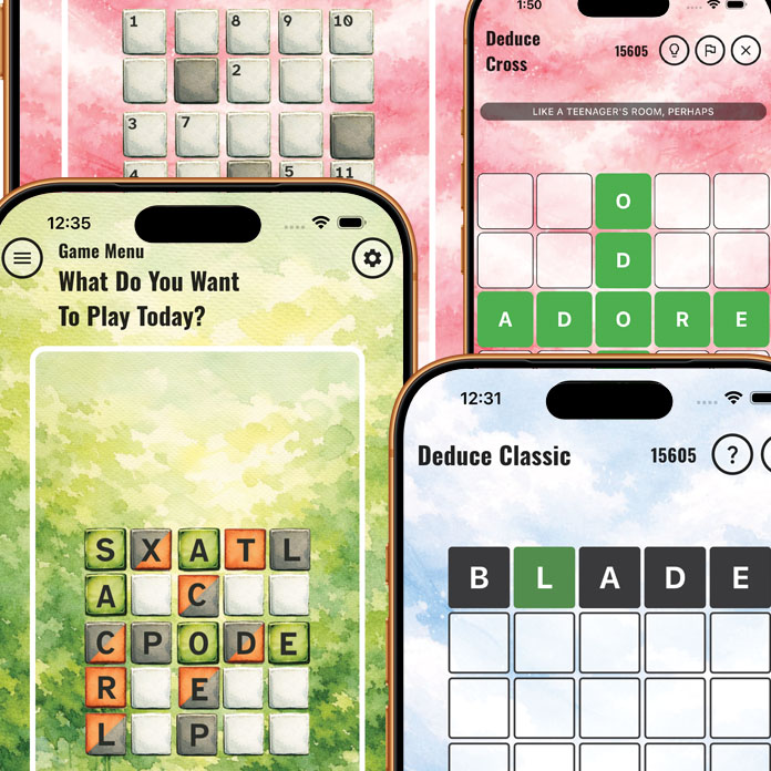 Deduce app interface showing multiple word puzzle game modes