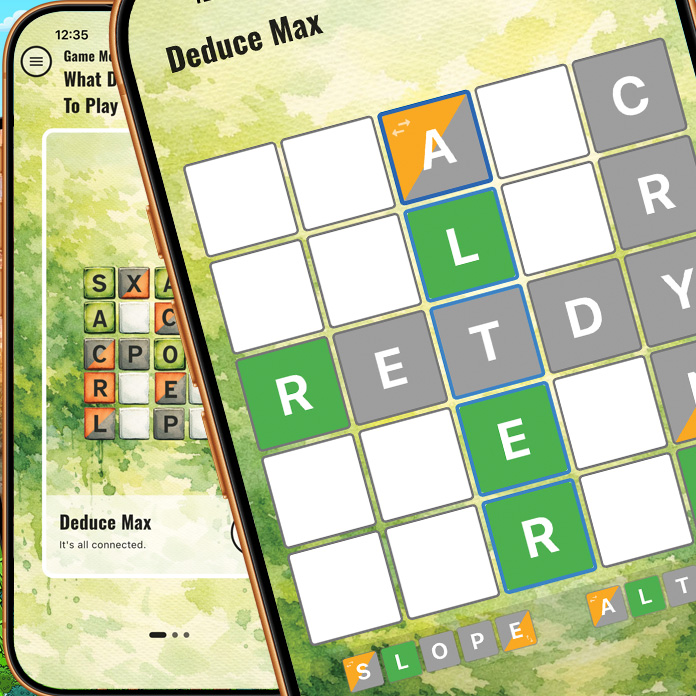 Deduce Max gameplay showing word length selection and Hard Mode toggle