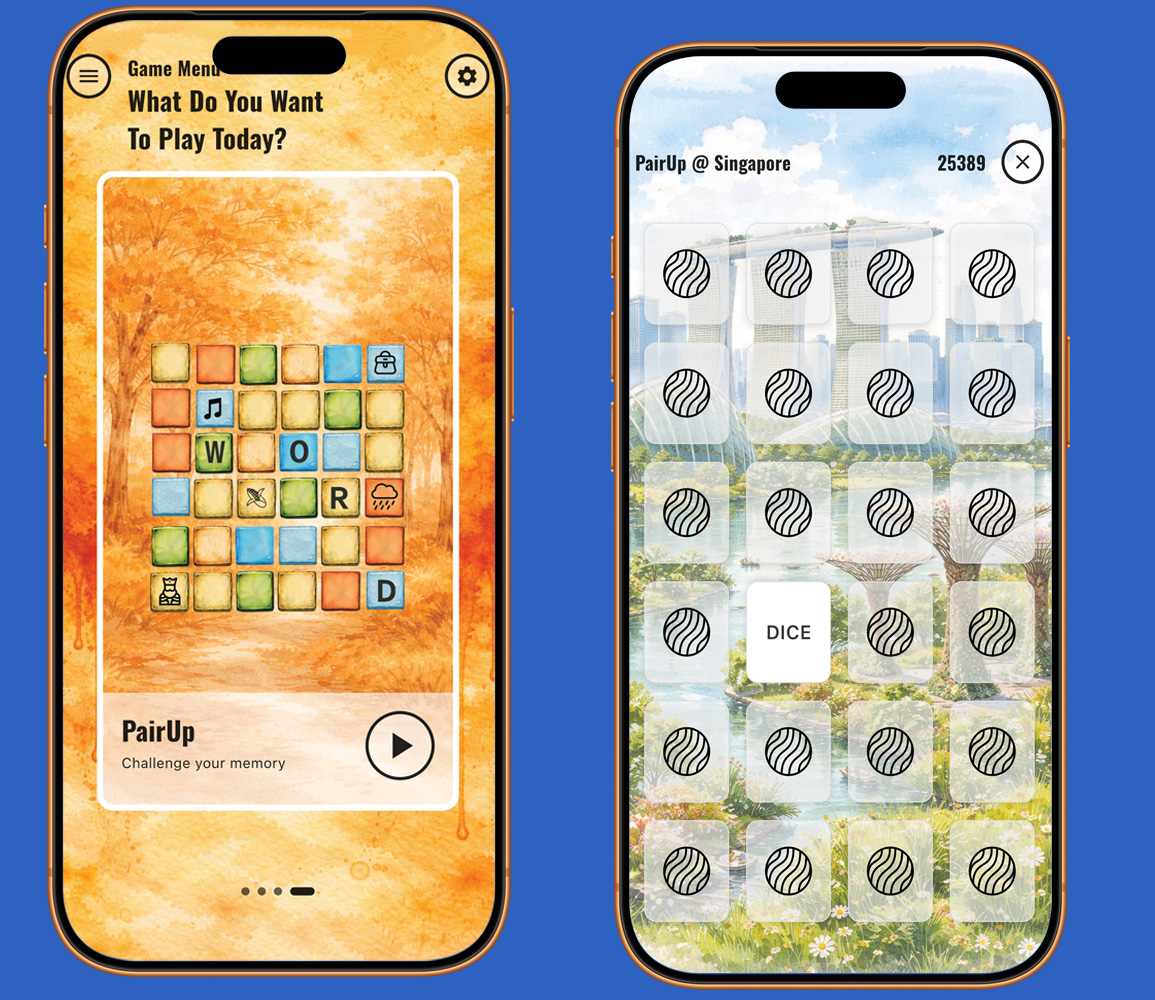 PairUp memory matching card game with words and images