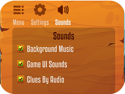 Clue Forest sound control settings for ambiance, UI sounds, and audio clues