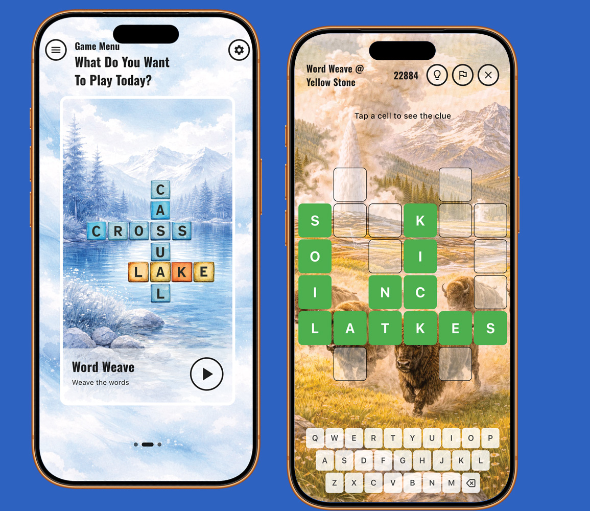 Word Weave crossword puzzle game with multiple grid shapes